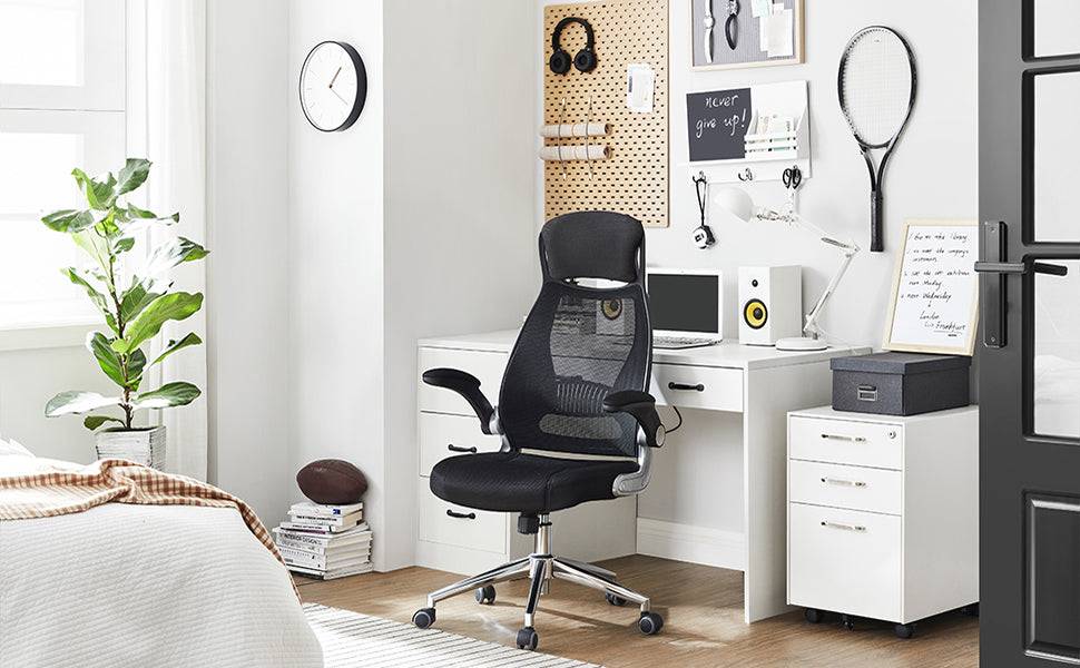 SONGMICS Office Swivel Chair Mesh Desk Chair with Headrest Synchronized Mechanism and Adjustable Height Black