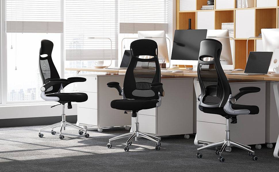SONGMICS Office Swivel Chair Mesh Desk Chair with Headrest Synchronized Mechanism and Adjustable Height Black