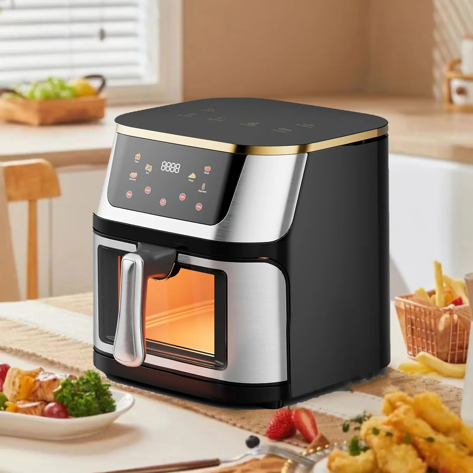 1400W 8L Air Fryer Stainless Steel Visible wide Capacity Electric Oven Touch glass Multifunctional Electric Fryer
