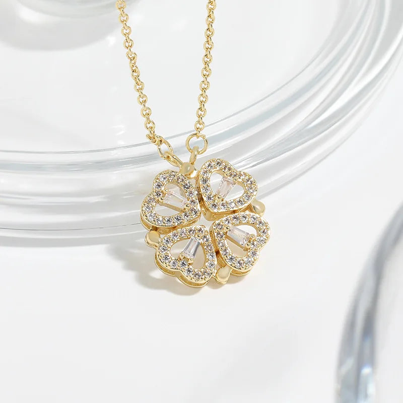 CARLIDANA Luxury Lucky Four Leaf Clover Necklace Love Heart Shell Pendant Choker Necklace for Women Stainless Steel Jewelry Gift