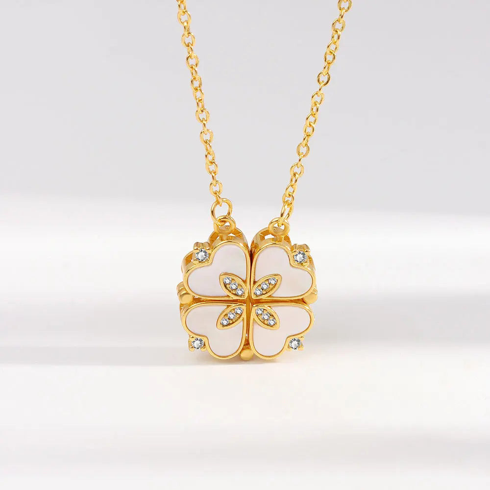 CARLIDANA Luxury Lucky Four Leaf Clover Necklace Love Heart Shell Pendant Choker Necklace for Women Stainless Steel Jewelry Gift