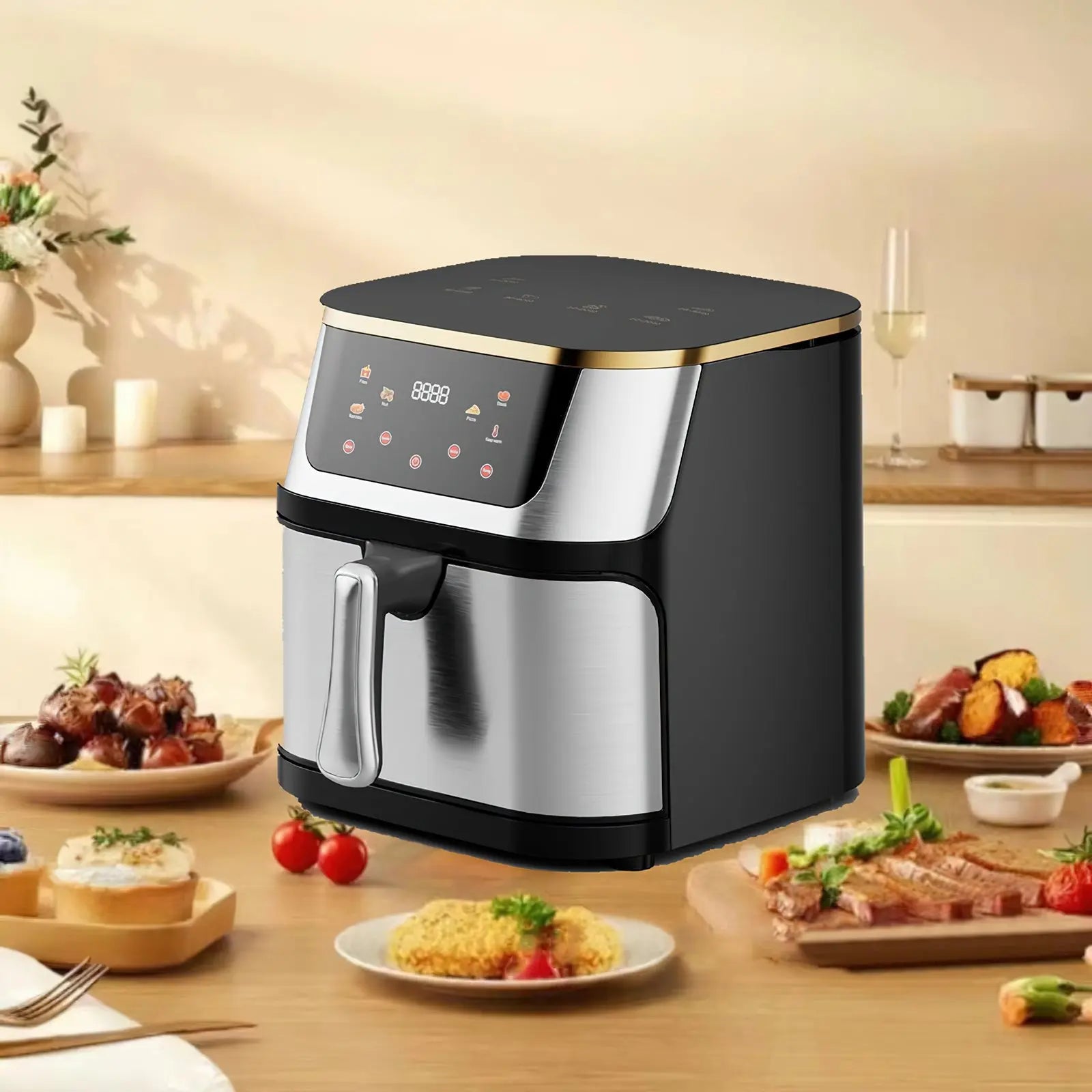 1400W 8L Air Fryer Stainless Steel Visible wide Capacity Electric Oven Touch glass Multifunctional Electric Fryer