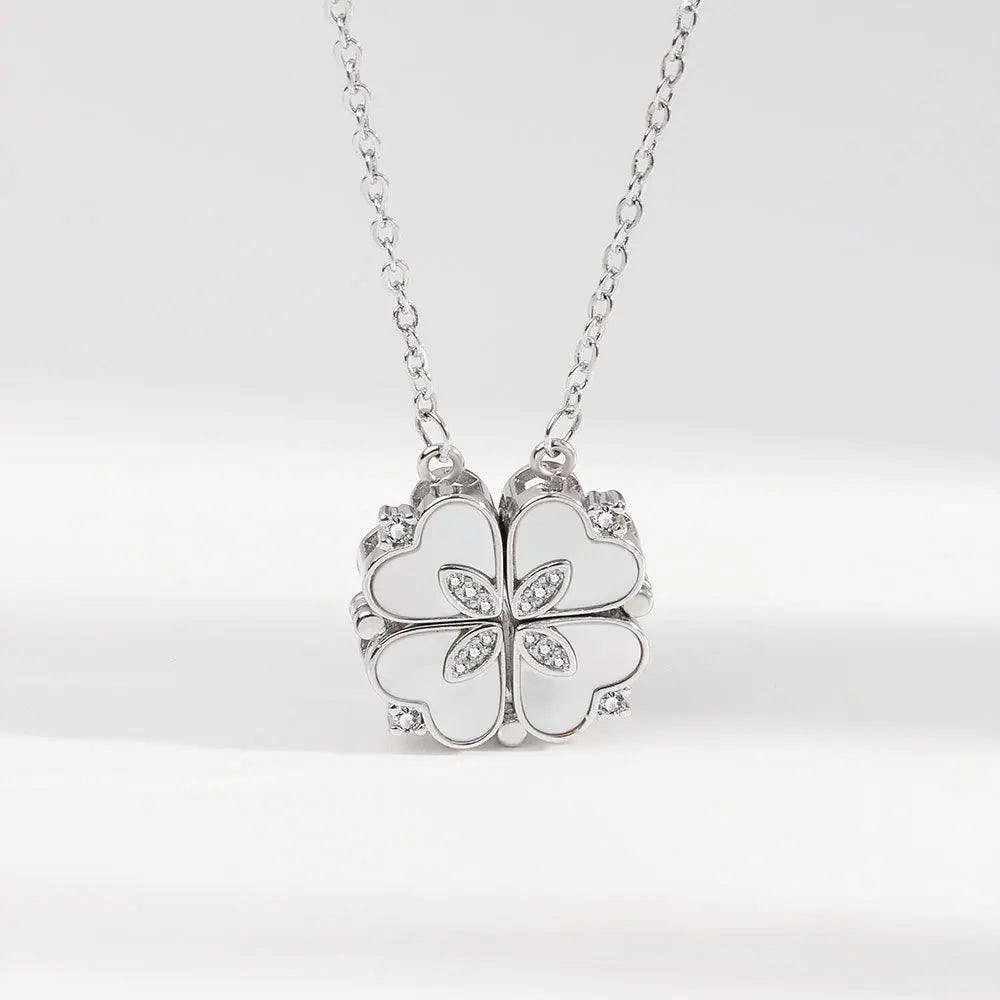 CARLIDANA Luxury Lucky Four Leaf Clover Necklace Love Heart Shell Pendant Choker Necklace for Women Stainless Steel Jewelry Gift