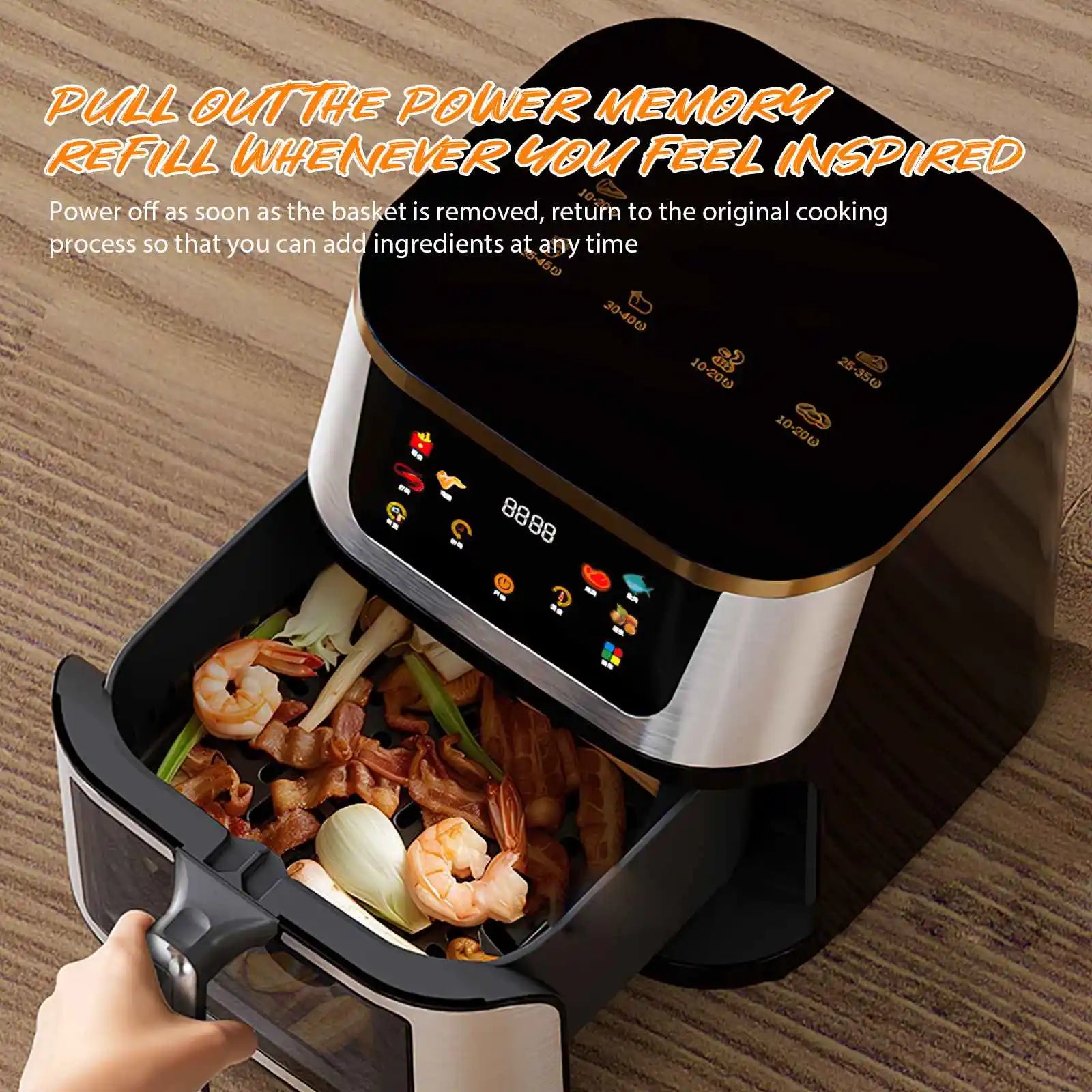 1400W 8L Air Fryer Stainless Steel Visible wide Capacity Electric Oven Touch glass Multifunctional Electric Fryer