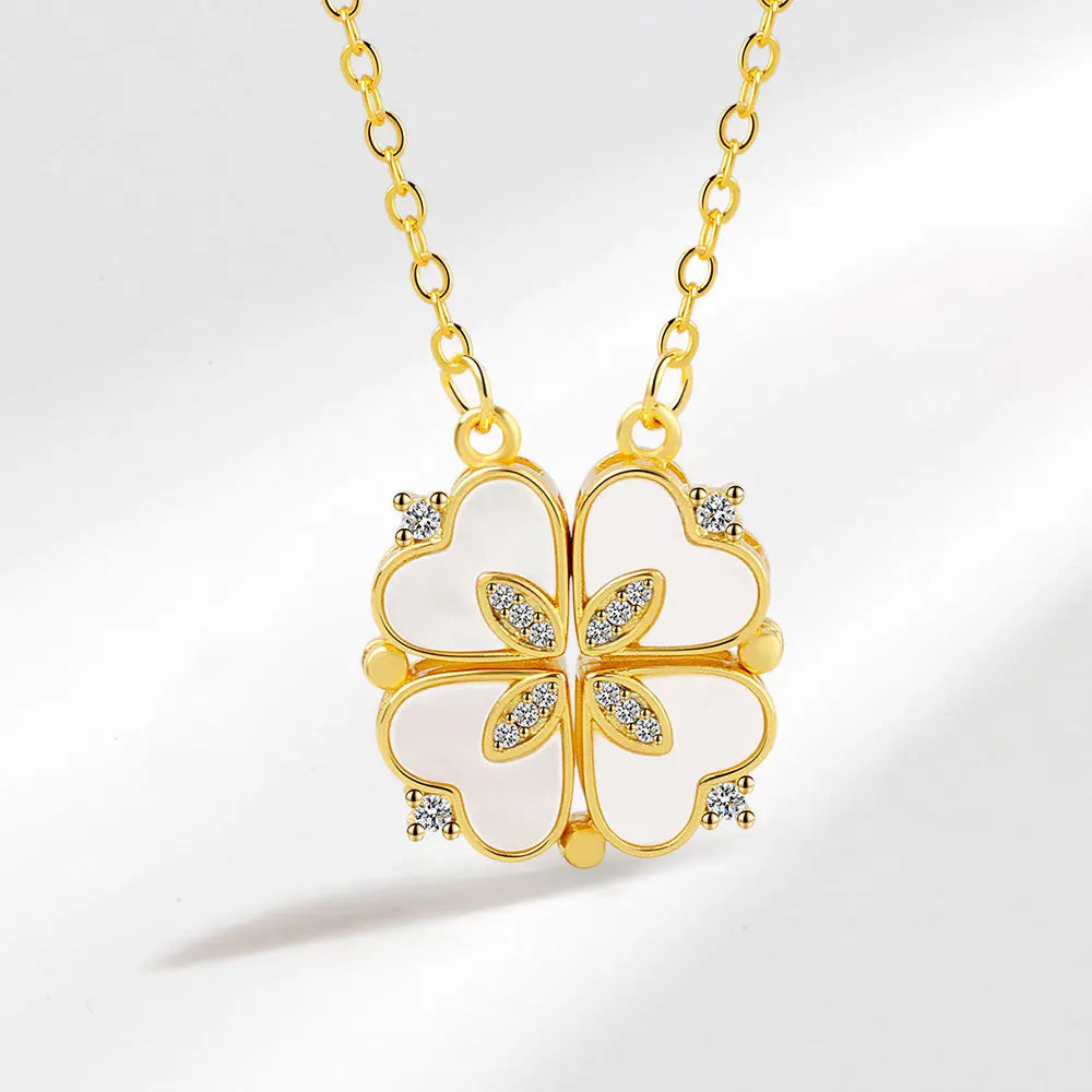 CARLIDANA Luxury Lucky Four Leaf Clover Necklace Love Heart Shell Pendant Choker Necklace for Women Stainless Steel Jewelry Gift
