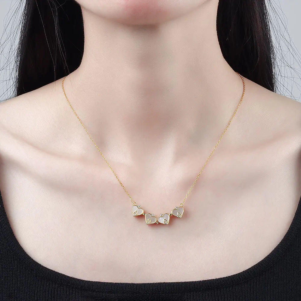 CARLIDANA Luxury Lucky Four Leaf Clover Necklace Love Heart Shell Pendant Choker Necklace for Women Stainless Steel Jewelry Gift