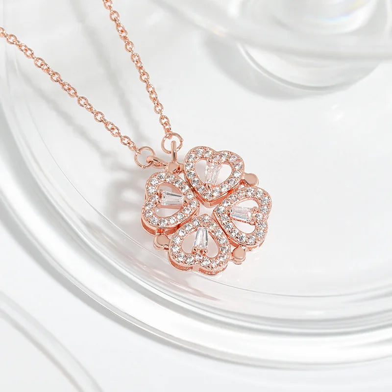 CARLIDANA Luxury Lucky Four Leaf Clover Necklace Love Heart Shell Pendant Choker Necklace for Women Stainless Steel Jewelry Gift