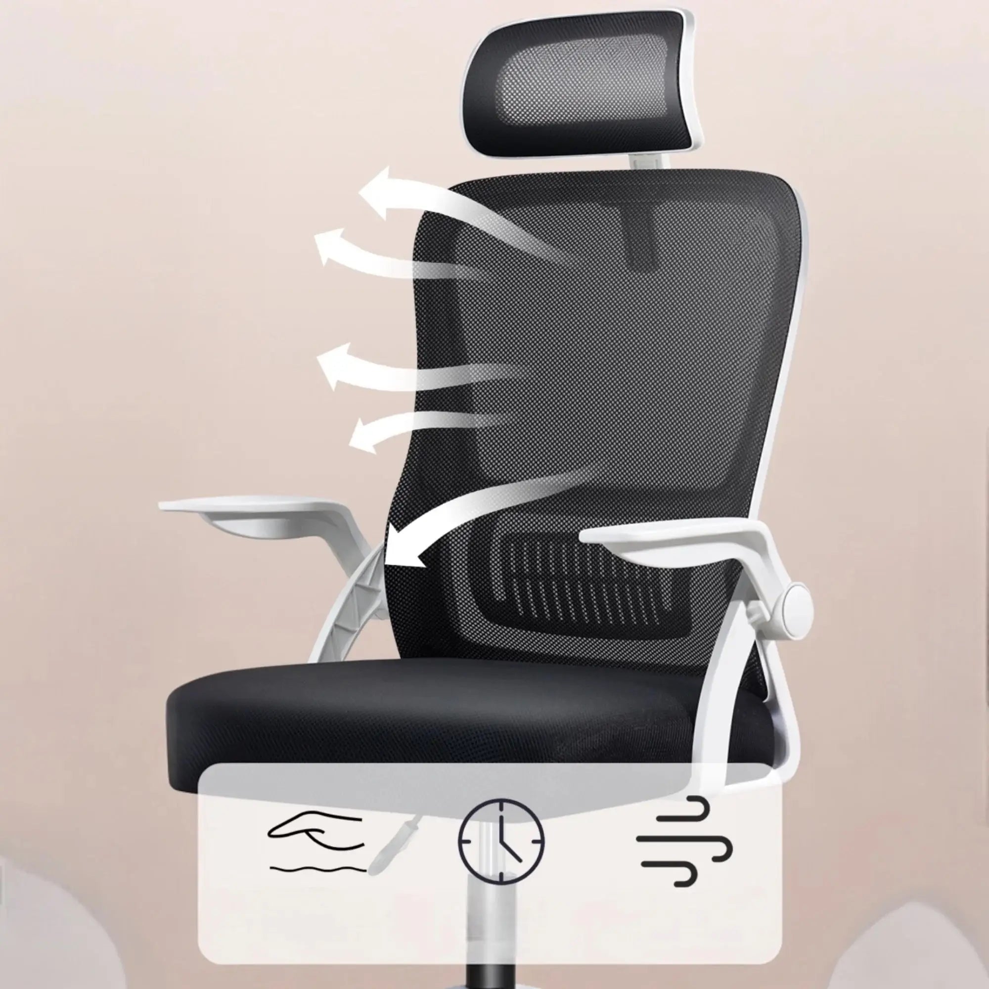 Office Chair, for Gaming, Ergonomic Desk with Headrest, Adjustable and with Lumbar Support Breathable Mesh Backrest 90 Folding Armrests °    360 Swivel °   (Sf168-001 6190 D1)