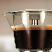Italian Jocca coffee maker with an electric base that allows the coffee maker to rotate 360 °, a system that keeps the coffee always hot with protection against overheating, compact design, transparent jug and with a cold to