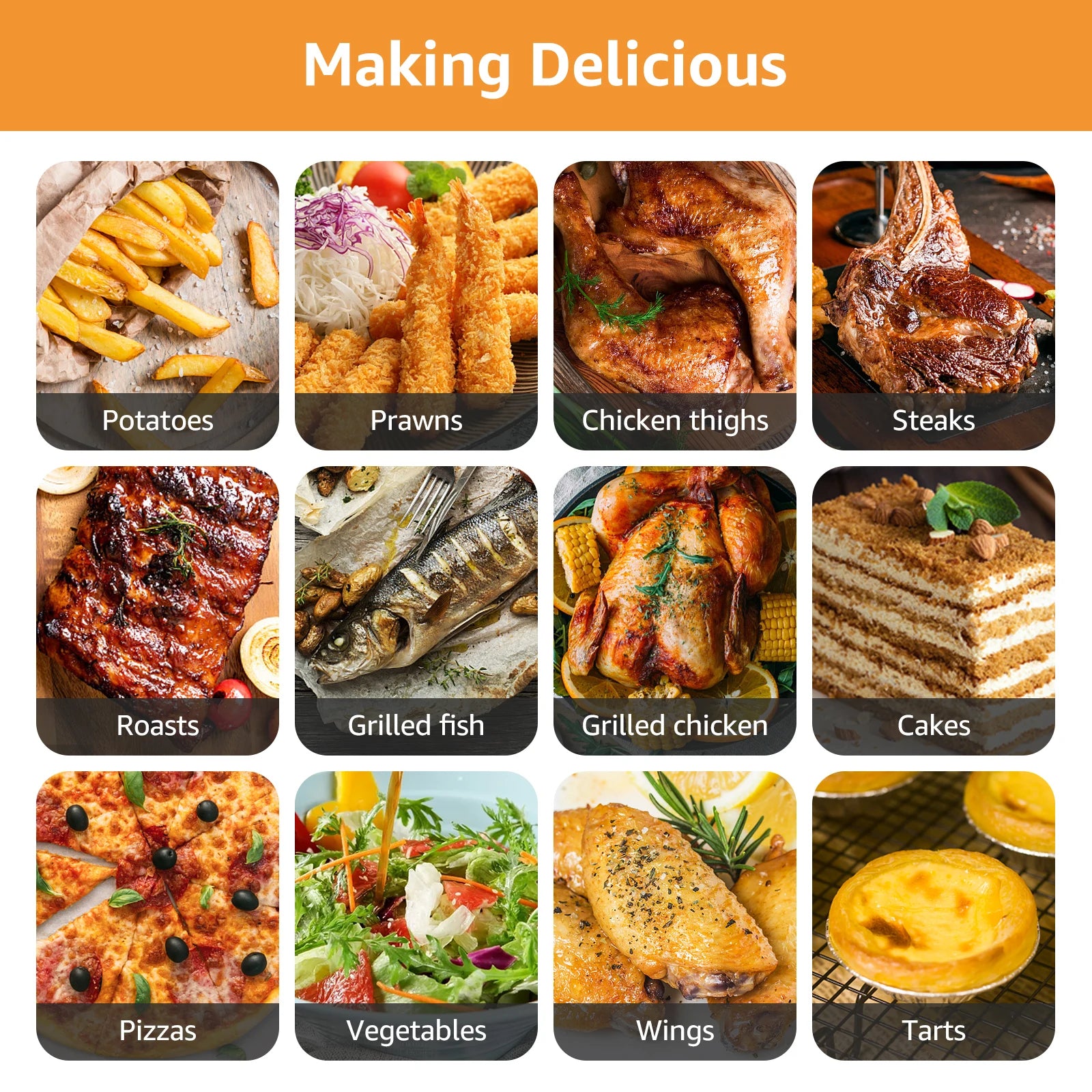AIGOSTAR 7L 1900W Intelligent Oil Free Air Fryer Wifi connection. LED touch screen, 7 preset functions + keep warm and manual mode, BPA free