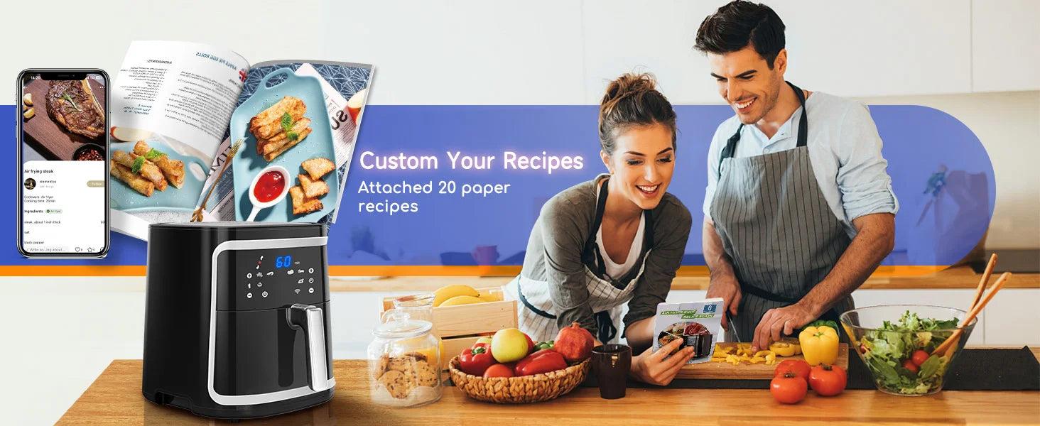 AIGOSTAR 7L 1900W Intelligent Oil Free Air Fryer Wifi connection. LED touch screen, 7 preset functions + keep warm and manual mode, BPA free