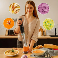 Preparación de recetas con la batidora de mano Cecotec Katana 15 TotalDestroy Smash B, ideal para cremas y purés.