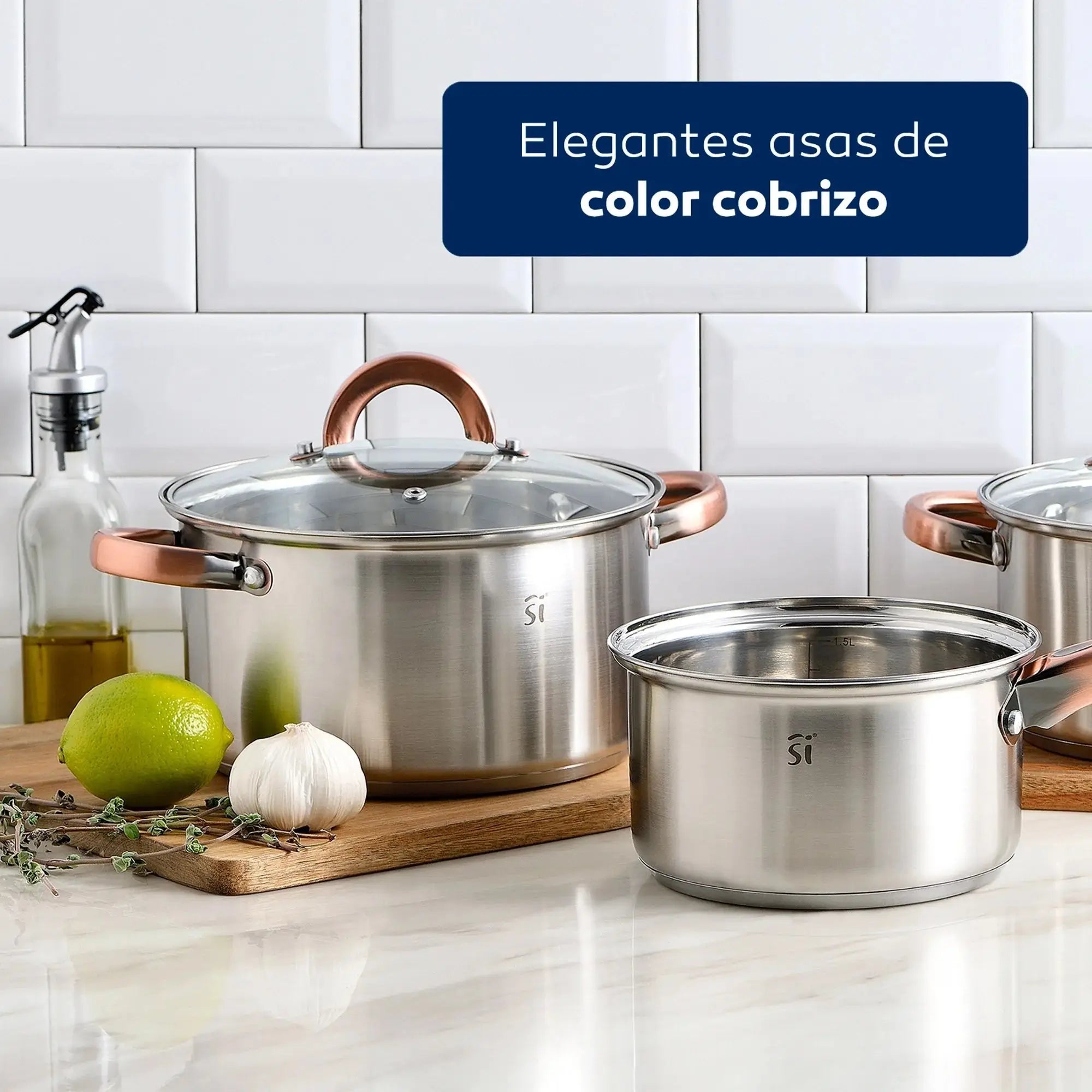 5pc battery steel inox Ø16Ø18Ø20 + frying pan set Ø18Ø22Ø26 + slotted spatula San Ignacio