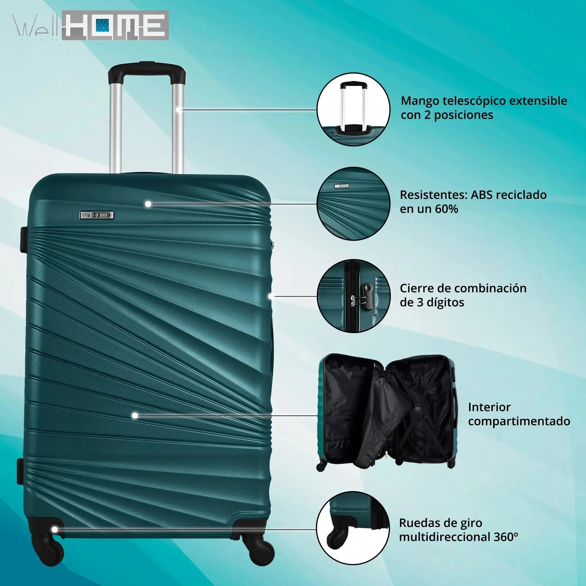 Travel Suitcases Well Home Furniture & Decoration Set of 3/4 Cabin Suitcases 56Cm/Medium 66Cm/Large 76cm and Toiletry Bag 23cm
