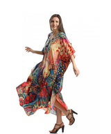 2023 Bohemian Printed V-neck Batwing Sleeve Long Loose Summer Dress For Women Clothes  Streetwear Moroccan Caftan Q831