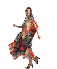 2023 Bohemian Printed V-neck Batwing Sleeve Long Loose Summer Dress For Women Clothes  Streetwear Moroccan Caftan Q831
