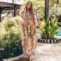 2023 Bohemian Printed V-neck Batwing Sleeve Long Loose Summer Dress For Women Clothes  Streetwear Moroccan Caftan Q831