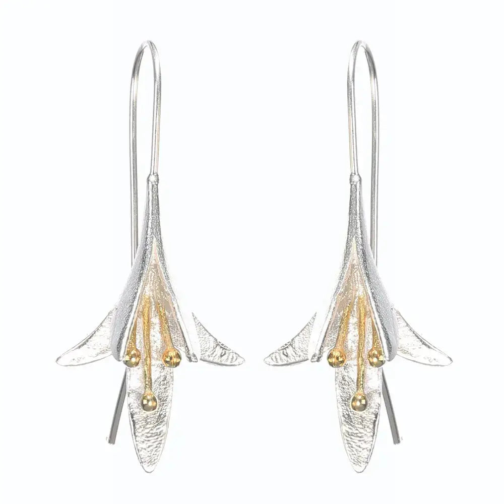 Huitan Creative Two Tone Flower Shaped Women's Earrings Hip Hop Party Anniversary Love Gift Delicate Dangle Earrings for Female