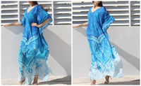2023 Bohemian Printed V-neck Batwing Sleeve Long Loose Summer Dress For Women Clothes  Streetwear Moroccan Caftan Q831