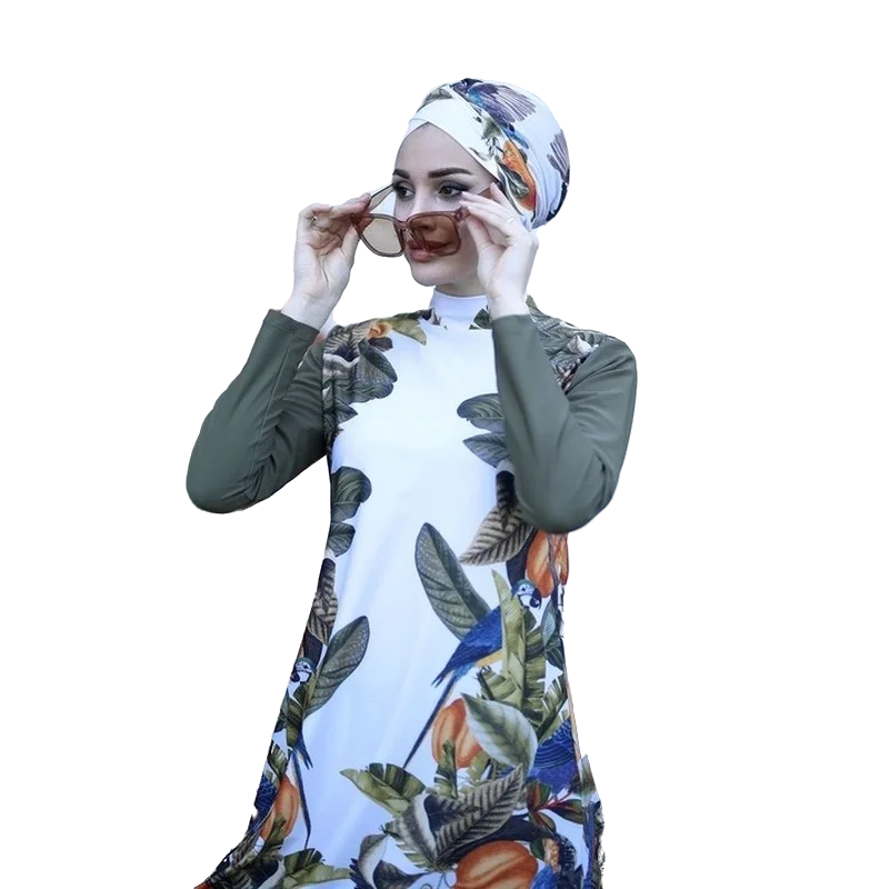 3pcs/Set Swimwears Women Printed Stretch Full Cover Hijab Long Sleeves Sport swimming Togs Lslamic Burkinis Wear Bathing Suit