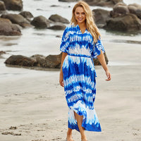 2023 Bohemian Printed V-neck Batwing Sleeve Long Loose Summer Dress For Women Clothes  Streetwear Moroccan Caftan Q831