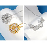 KOFSAC Luxurious Two In One Love Heart Four Leaf Clover Necklace 925 Silver Jewelry Zircon Lucky Grass Fashion Women Girl Gifts