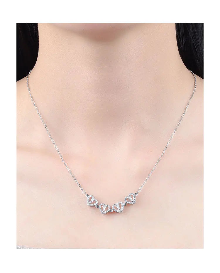 KOFSAC Luxurious Two In One Love Heart Four Leaf Clover Necklace 925 Silver Jewelry Zircon Lucky Grass Fashion Women Girl Gifts