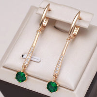 Wbmqda Luxury Elegant Green Natural Zircon Long Dangle Earrings For Women 585 Rose Gold Color Retro Wedding Party Fine Jewelry