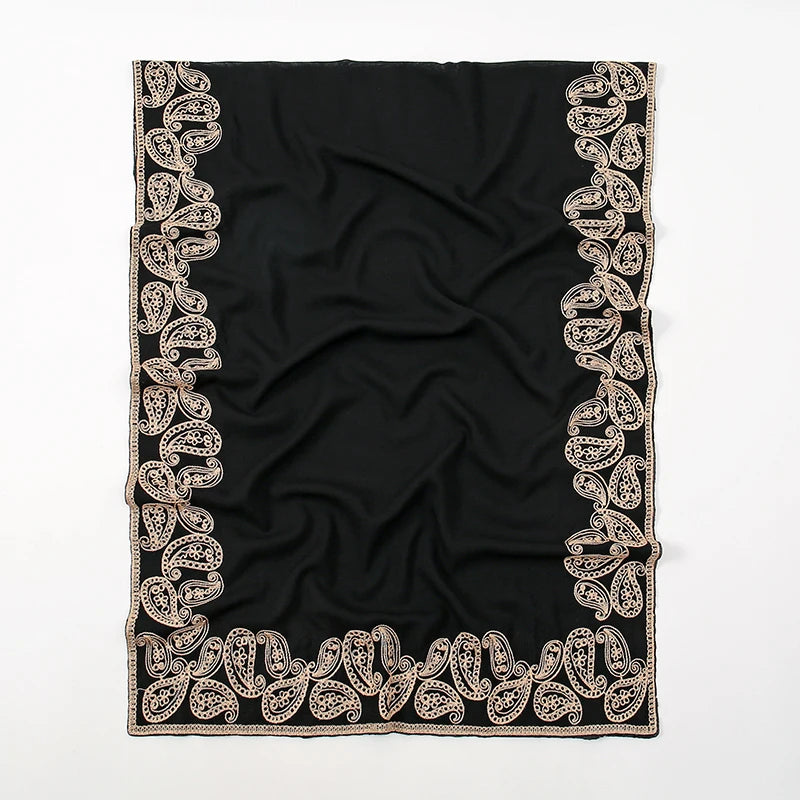 New Embroidery Cotton Hijab Scarf For Women Foulard Elegant Flower Long Scarf Headscarf Wraps Bandana Muslim Hijab Shawl Travel