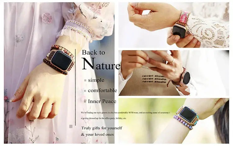 Gothic Purple Imperial Jaspers Elastic Smart Watch Strap 38mm/45mm Stones Beaded Stretchy Wristwatch Band Lovers Iwatch Bracelet