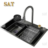 Stainless Steel water fall  kitchen sink Modern Design Handmade Sink with Cup Washer for Bar Cafe Kitchen Island