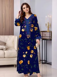 Women Vintage Long Sleeve Abaya Floral Print Muslim Maxi Dress Fashion Sundress Robe Femme Marocain Dubai Turkey Vestido
