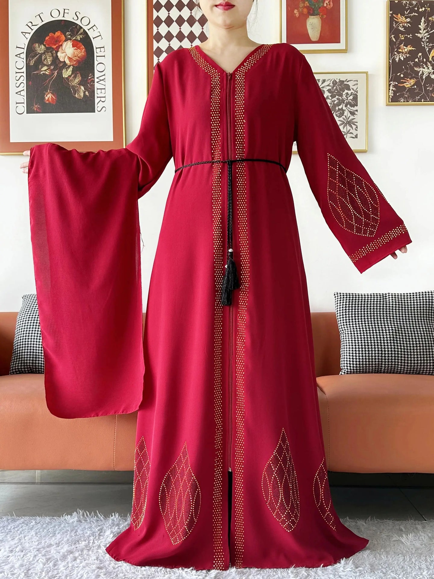 Elegant Women's Party Dress Chiffon Loose Open Zipper Abaya Muslim Islamic Clothing Cardigan Style for Special Occasions