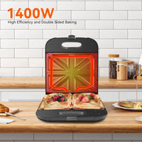 XXL Sandwich Maker for 4 Sandwiches, Non-Stick Coating, Fast Heating, Automatic Temperature Control, Led Indicator, Vertical Storage, Bpa Free, 1400W