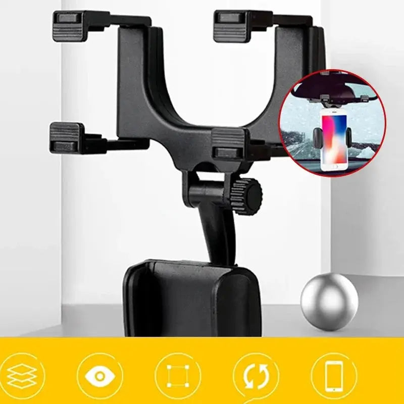 360° Car Rearview Mirror Mobile Phone Holder for Car Mount Smartphone GPS Holder Support Rotating Adjustable Telescopic Phone