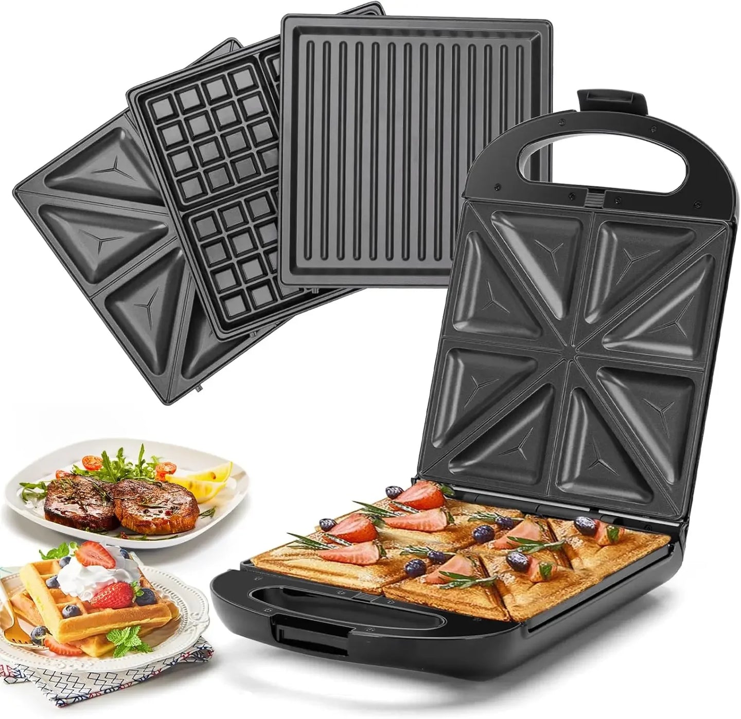 Taylor swoden - Bruno 3 en 1 sandwichera, gofrera, Prensa Panini, 1200W, tiene capacidad para 4 sándwiches, placas desmontables