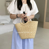 Summer Tote Woven Bag Seaside Vacation Photo Large Capacity Handmade Woven Shoulder Women's Bag