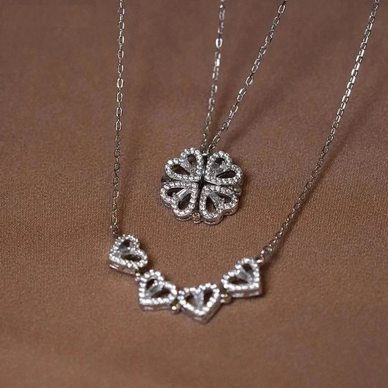 Love Magnetic Pendant Necklace Ladies Clover Necklace Heart Shaped Clover Necklace Lucky 4 In 1 Love Pendant Jewelry Gift
