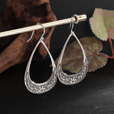 Silver-Plated Carved Flower Drop-Shaped Large Earrings Hypoallergenic Earrings for Women Retro Fashion Casual Party Jewelry