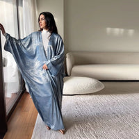 Shiny Party Abaya Ramadan Eid Batwing Satin Open Kimono Dubai Luxury Muslim Damen Abayas For Women Kaftan Dress Islamic Clothing