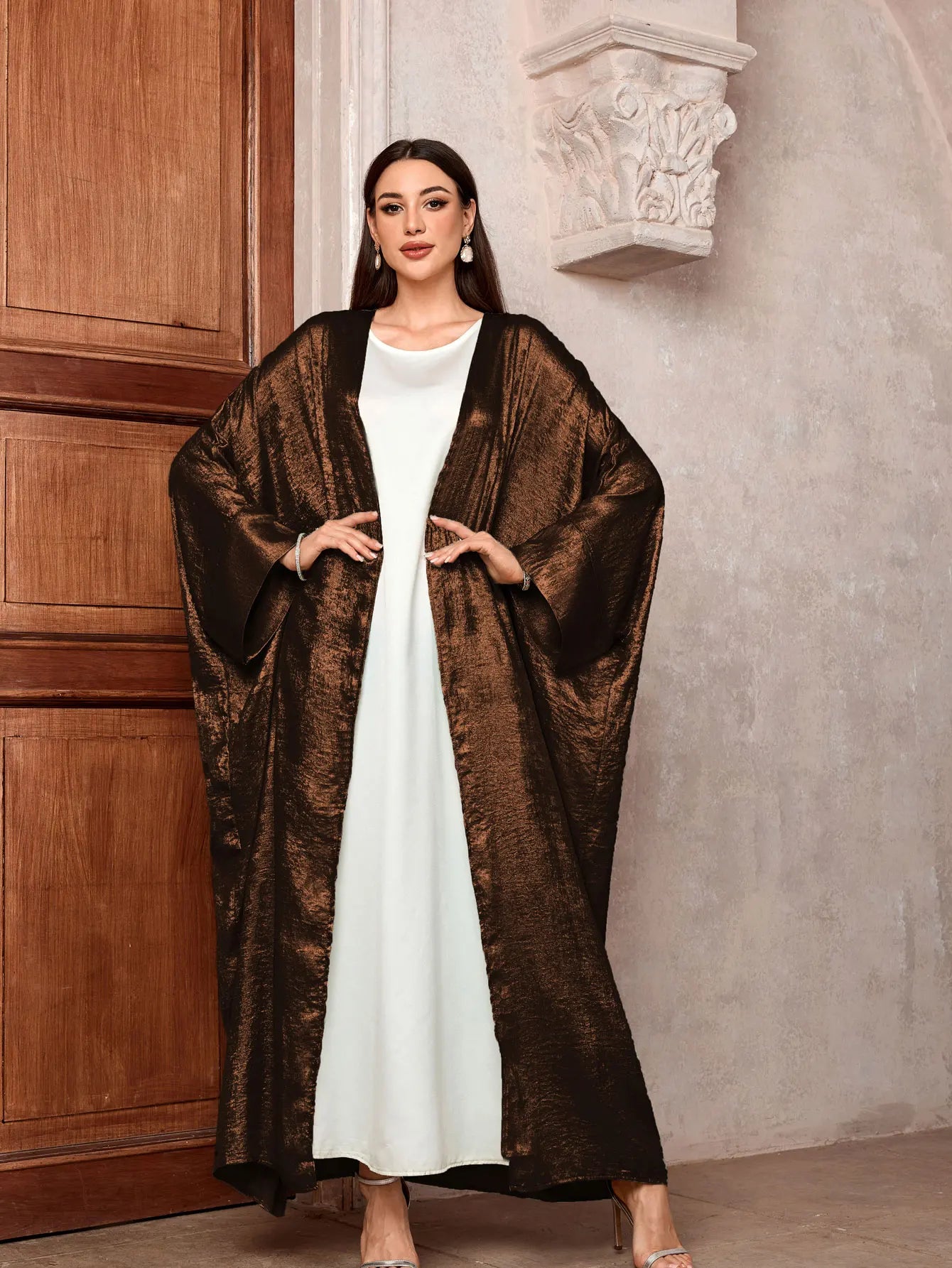 2024 Ramadan Eid Shiny Batwing Satin Open Kimono Abaya Dubai Luxury Muslim Abayas For Women Kaftan Dress Islamic Clothing Femme