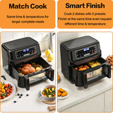 12L Hot Air Fryer One or Dual Chambers Adjustable, XXL Airfryer with Touchscreen 8 Programmes, Hot Air Fryer with Viewing Window