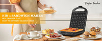 Taylor swoden - Bruno 3 en 1 sandwichera, gofrera, Prensa Panini, 1200W, tiene capacidad para 4 sándwiches, placas desmontables