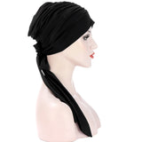 Muslim Women Stretch Solid Wrinkle Turban Hat Cancer Chemo Beanies Caps Pre-Tied Scarf Headwear Headwrap Plated Hair Accessories