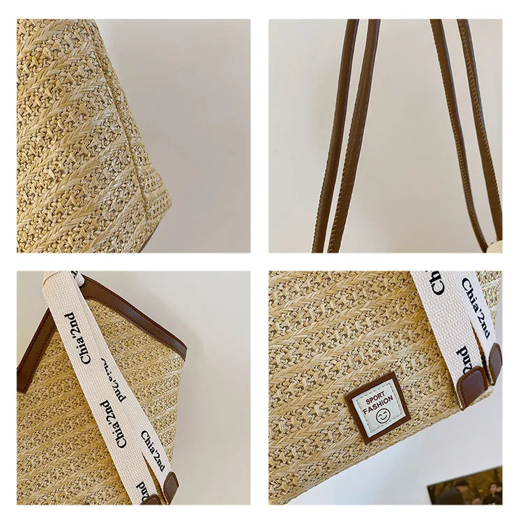 Ladies Beach Bag Vintage Handmade Woven Shoulder Handbag Large Capacity Rattan Bags Summer Vacation Casual Handbags Bolso Mujer