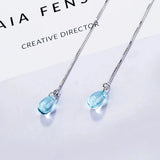925 Sterling Silver Long Earrings Light Blue Glass Pendant for Ladies and Young Girls Women's Jewelry