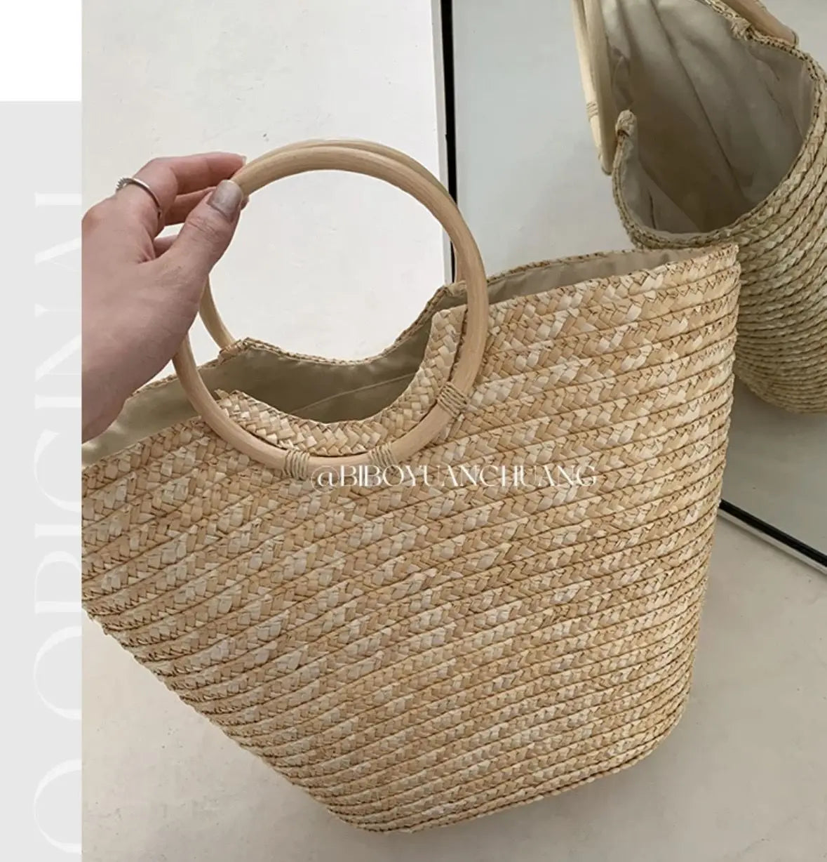 Summer Tote Woven Bag Seaside Vacation Photo Large Capacity Handmade Woven Shoulder Women's Bag