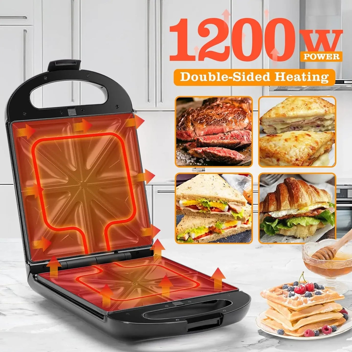 Taylor swoden - Bruno 3 en 1 sandwichera, gofrera, Prensa Panini, 1200W, tiene capacidad para 4 sándwiches, placas desmontables