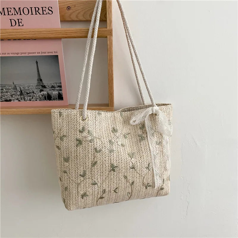 Women Handbag Lace Ins Straw Multi-purpose Single Shoulder Bag Female Fashion Large Capacity Hand Woven Totes for Ladies