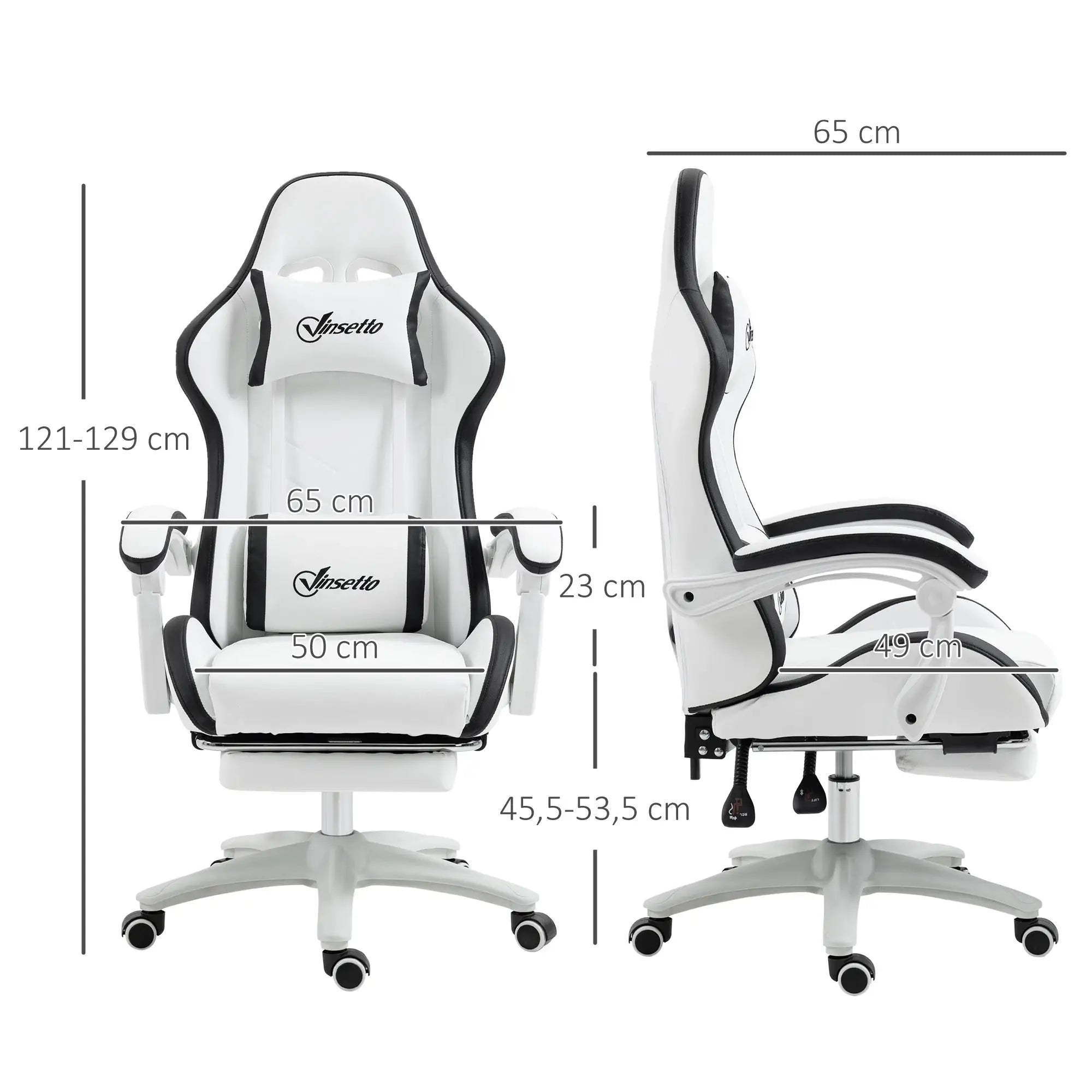 Vinsetto PU Leather Gaming Chair with Adjustable Height 65x65x121-129 cm White